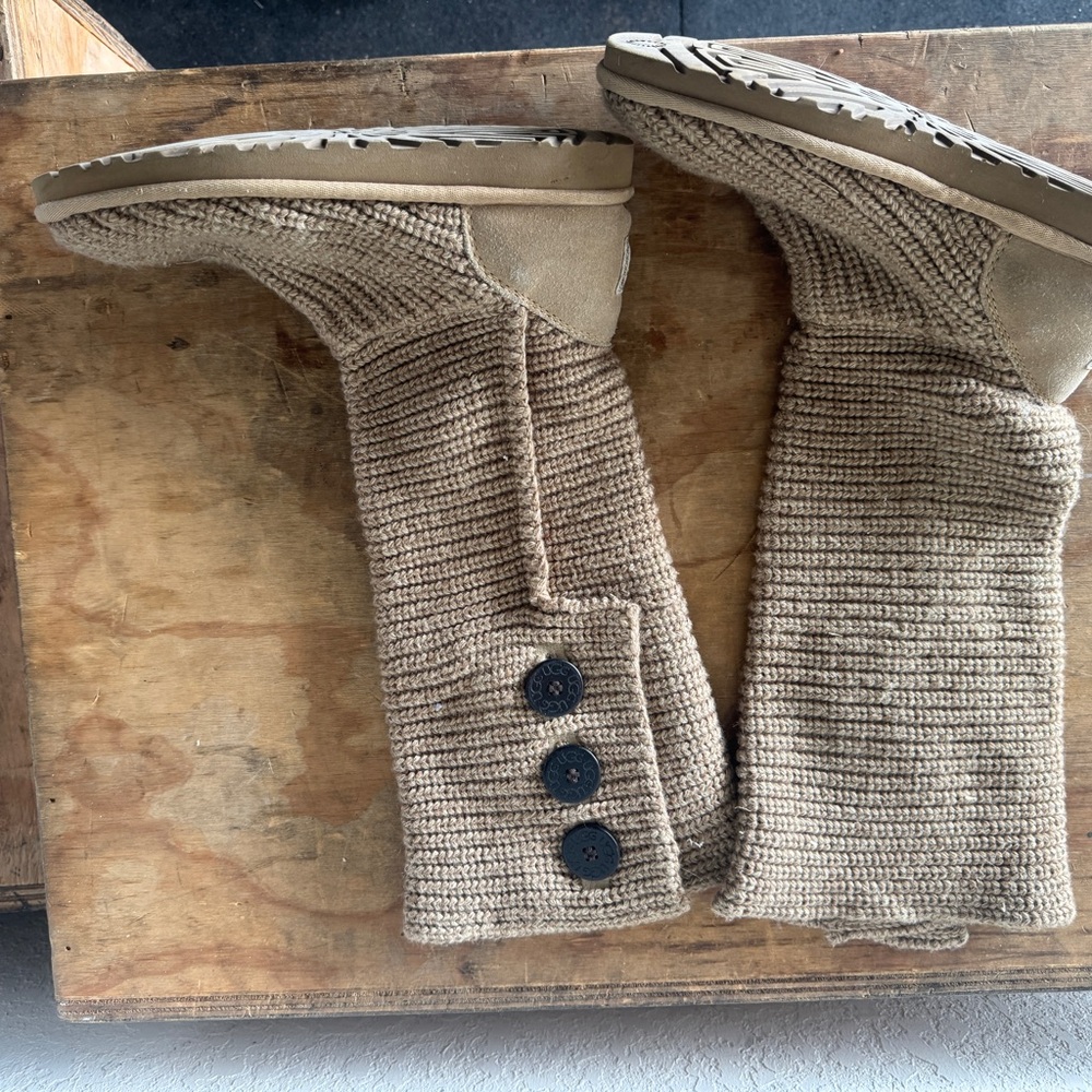 UGG Tan Knit Boots with Button Detail